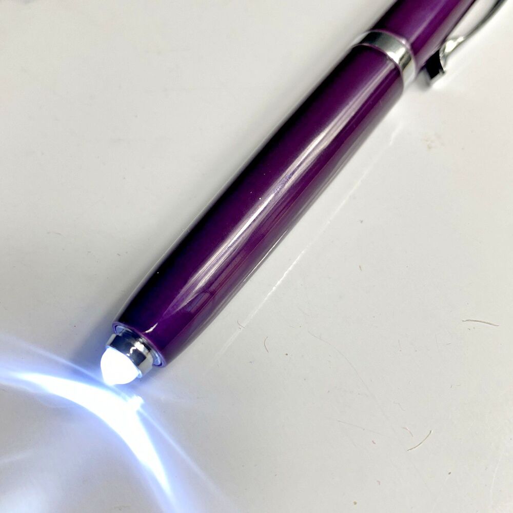 Adler Lexi 3-in-1 LED Lighted Tip Pen Stylus Purple Metal Ballpoint Black Ink - Picture 4 of 10